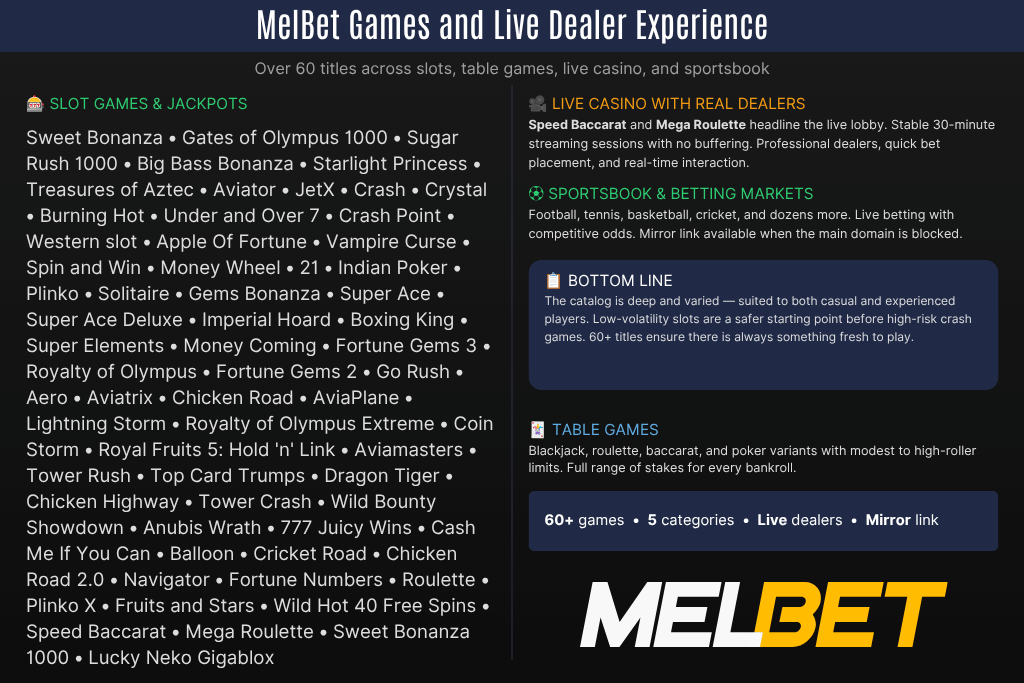 MelBet Games and live dealer Experience