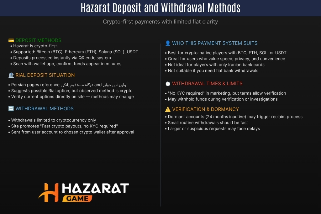 Hazarat Deposit and Withdrawal Methods
