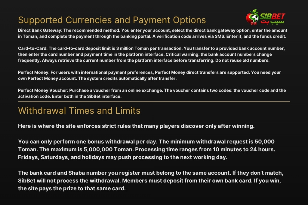 SibBet Deposit and Withdrawal Methods for Iran